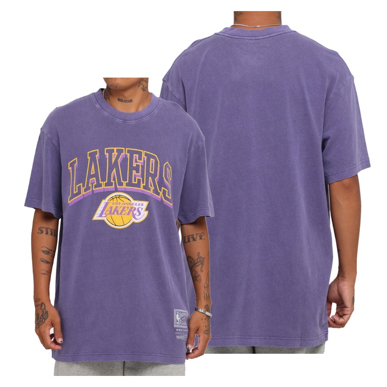 Men's Los Angeles Lakers NBA Faded Keyline Logo Vintage Hardwood Classics Purple Basketball T-Shirt YTY3783HG